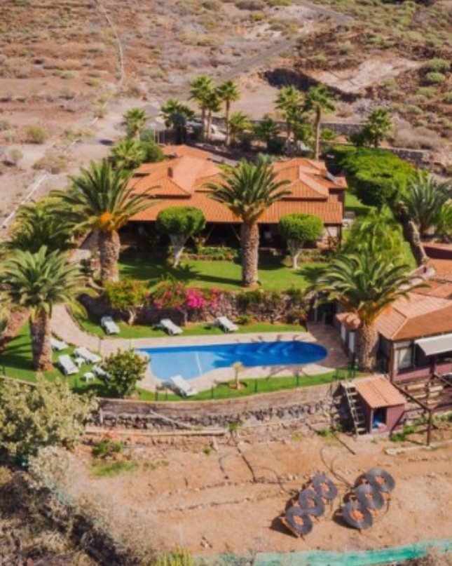 Vista aérea de la casa, los jardines y la piscina de Casa Tara, Guía de Isora